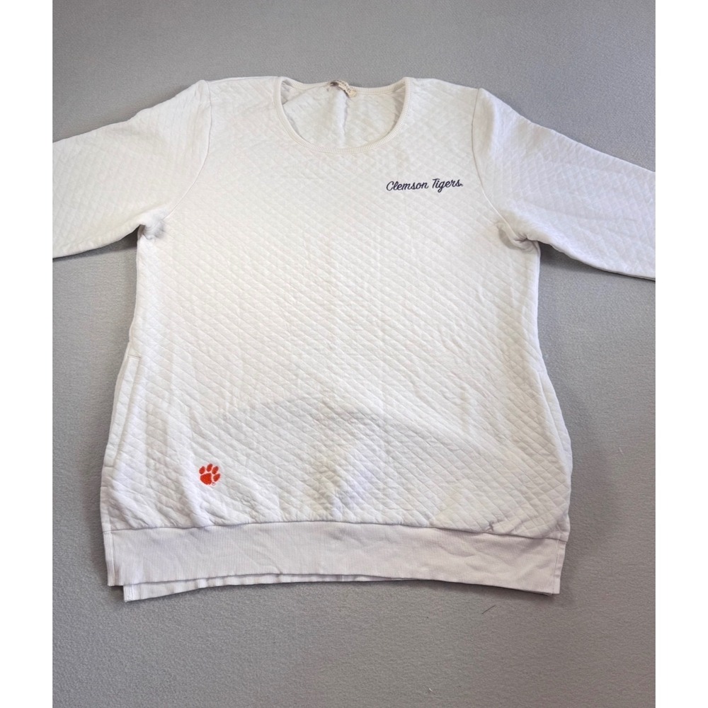 UG Apparel Clemson Tigers Quilted Sweatshirt White Womens Large Pockets NCAA